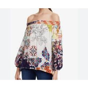 Desigual Women's Off-the-Shoulder Blouse in Hydro Floral Print Size XL